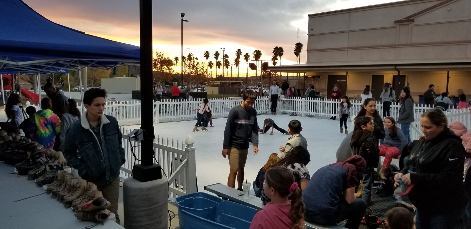 Skate exchange and seating beside the rink